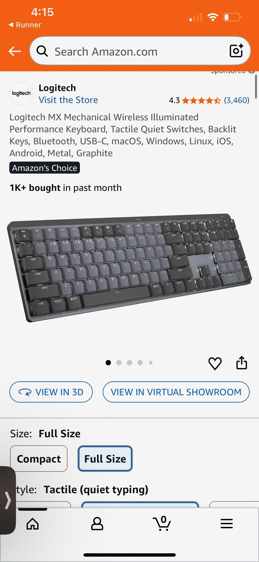 Logitech MX Mechanical Wireless Illuminated Performance Keyboard, Tactile Quiet Switches, Backlit Keys, Bluetooth, USB-C, macOS, Windows, Linux, iOs, 