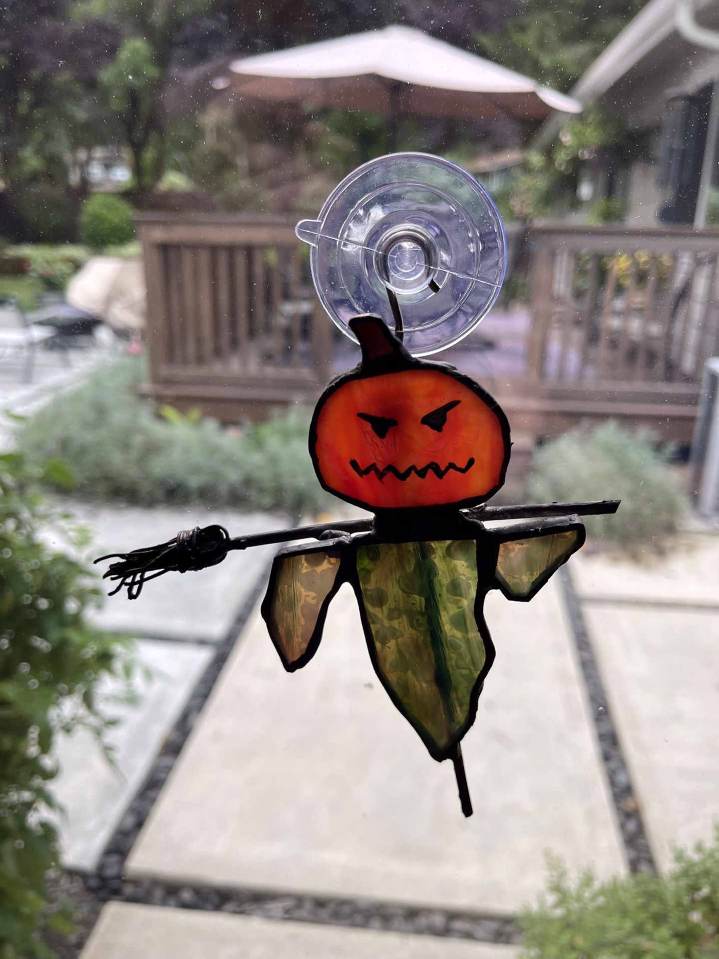 Scarecrow Halloween Stained Glass Sun Catcher