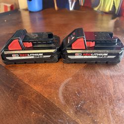 Two Like New Milwaukee 3.0 High Output Batteries (Fully Charged) 