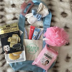 Trader Joe's LOADED Mini Canvas BLUE Tote Bag
