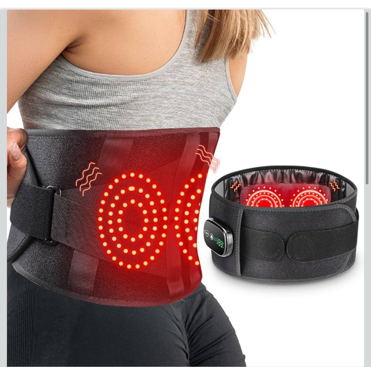 Red Light Therapy Belt for Body, Cordless Infrared Light Therapy Belt with Heating Vibration Massage, Portable Lower Back Massager for Back Shoulder W