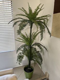 Large Artificial Fern Tree in Green Pot Vintage