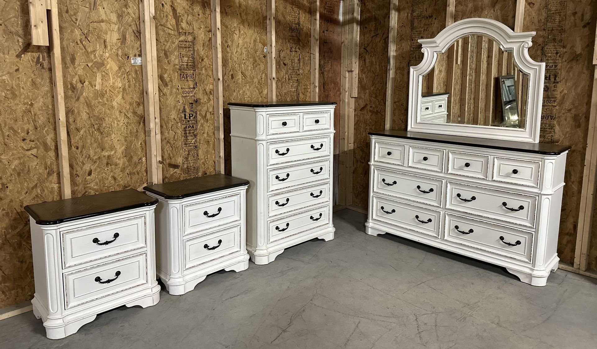 Bobs Furniture Scarlett White (Raelyn Chipped White) 5 Piece Dresser Set - Delivery Available!