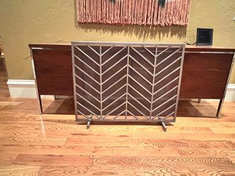 Crate & barrel chevron fireplace screen -pewter