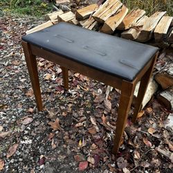 Vintage Kimball Piano Bench Wood Frame with Black Vinyl Seat Mid-Century Stool