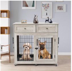Double Dog Crate Furniture Console with Drawers