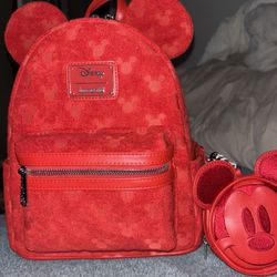 Loungefly Disney Mickey Mouse All-Over Print Plush  Mini Backpack & Coin Purse