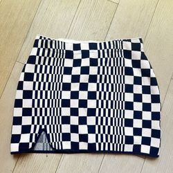 UO checkered knit navy blue cream mini skirt