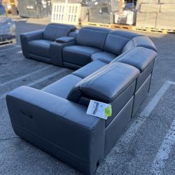 Karson Leather Power Reclining Sectional with Power Headrests