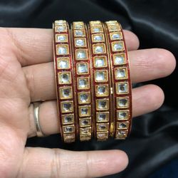 Gold Plated Kundan Bangels Size 2.8 8” Around Bangels Indian Pakistani Bollywood Jewellery 