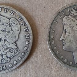 Lot Of 2 Morgan Dollars: 1884 & 1886