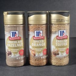 McCormick Finishing Sugar, McCormick Spiced Orange English Toffee Choc Hazelnut 