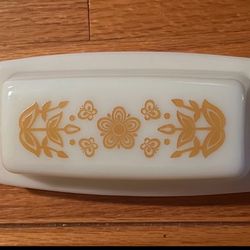 PYREX  Gold Butterfly Butter Dish