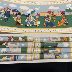 (9) NEW Vintage Walt Disney Wallpaper Border Hollywood Movie Mickey Minnie Mouse Goofy Donald Pluto