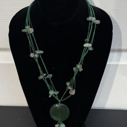 Vintage Green Agate Multi Strand Nugget Pendant Corded Necklace just $8