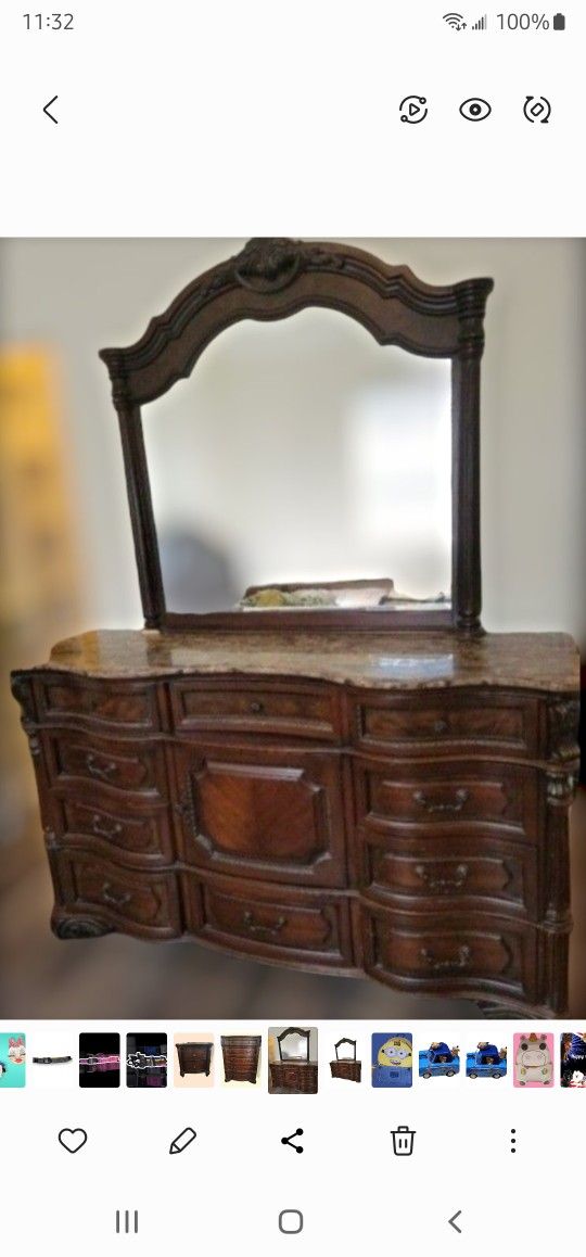 4 PIECE BEDROOM SET SOUTHAMPTON MAHOGANY WOOD GRANITE TOP DRESSER