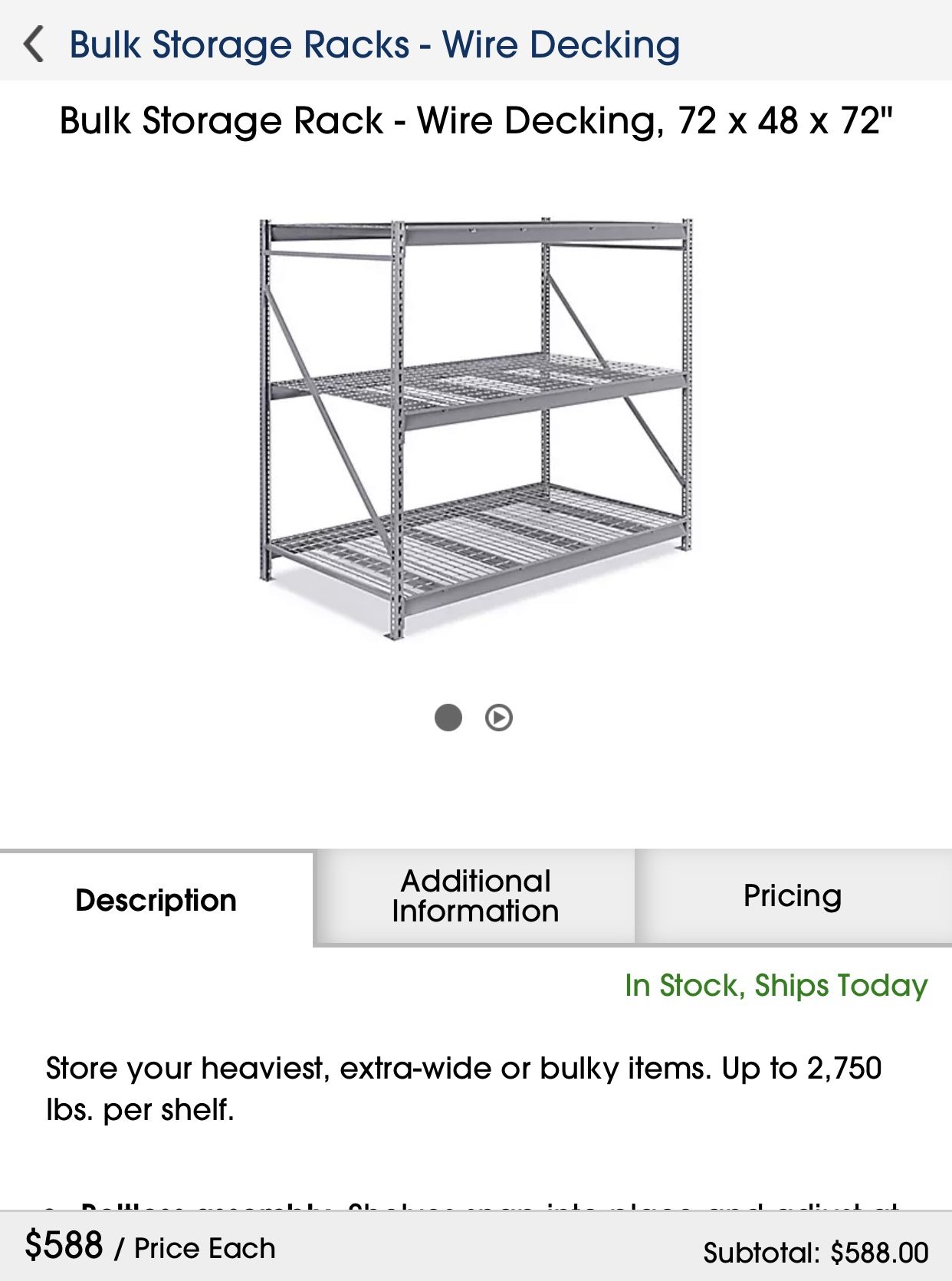 Bulk Storage Rack - Wire Decking, 72 x 48 x 72"