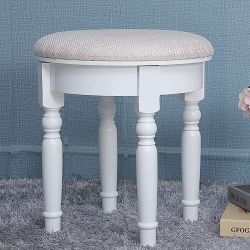 SZD004W New WELL Round Vanity Stool with Rubberwood Leg, Capacity 330LBS, 17.7inch Tall