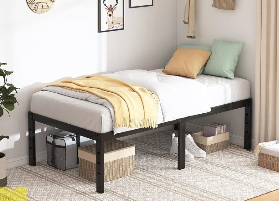 Twin Bed Frame - 18 in Sturdy Platform Bed Frame Twin Size, Heavy Duty Metal Bed Frame No Box Spring Needed, Quick & Easy Assembly, Black