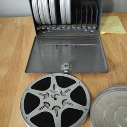 Vintage Metal Film Reel Storage Box 12 Slot + 7 Cases