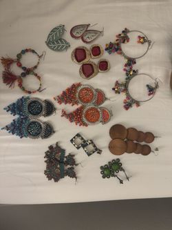 Festive Earring Lot - 10+ Pairs (Jhumkas, Tassel Hoops, Beaded, Wood)