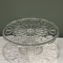 11"W HEAVY CRYSTAL-CUT GLASS CAKE / SERVING PLATE on 4.5"H PEDESTAL - firm price without glass cover; with glass cover at firm higher price.