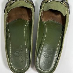 Cole Haan Olive Green Leather Slip-Ons with Silver Accent Size 8AA
