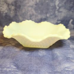 Vintage Ruffled Milk Glass Candy Dish