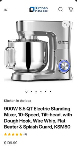 900W
 
8.5
 
QT
 
Electric
 
Standing
 
Mixer,
 
10-Speed,
 
Tilt-head,
 
with
 
Dough
 
Hook,
 
Wire
 
Whip,
 
Flat
 
Beater
 
&
 
Splash
 
Guard,
 
