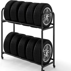 60”Tire Storage Rack, Rolling Tire Rack Adjustable , Storage Shelf for Garage Storage , Black