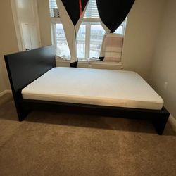 Ikea - Queen Bed Frame - Black-brown with Luroy slats
