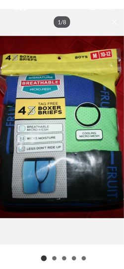 4 PAIR NEW BOY'S FRUIT OF THE LOOM SIGNATURE BREATHABLE MICRO-MESH BOXER BRIEFS. SIZE MEDIUM 10-12.