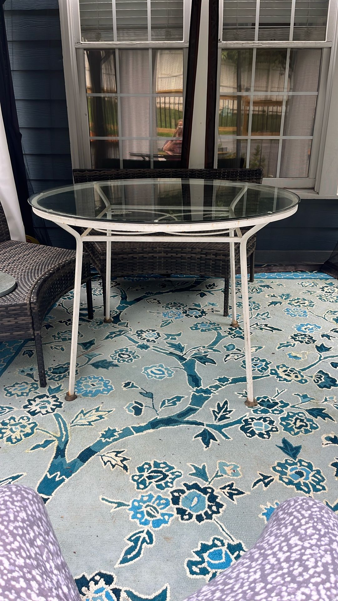 Antique Wrought Iron Patio Table With Glass Top