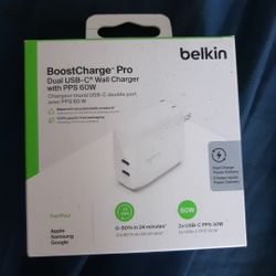 Belkin WCY011dqWH BoostCharge Dual USB-C Wall Charger w/PPS 60W, White