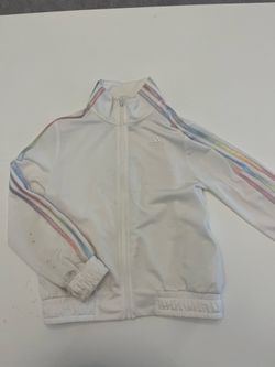 Girls adidas White Zip-Up Jacket with Pastel Stripe Accents Medium