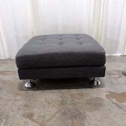 Dark Gray Tufted Square Fabric Ottoman with Chrome Legs