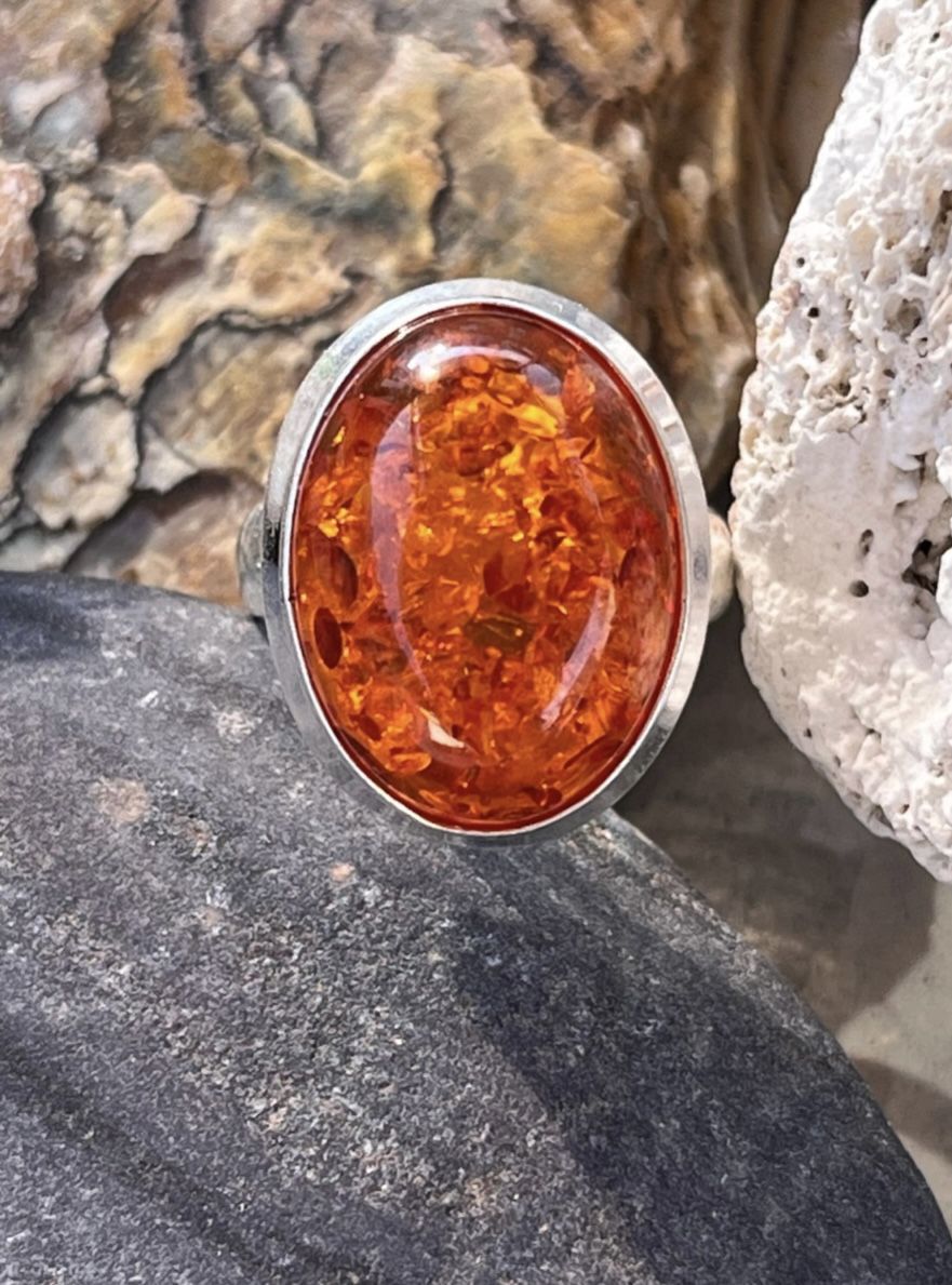 Handcrafted Baltic Amber Sterling Silver Ring Sz 9