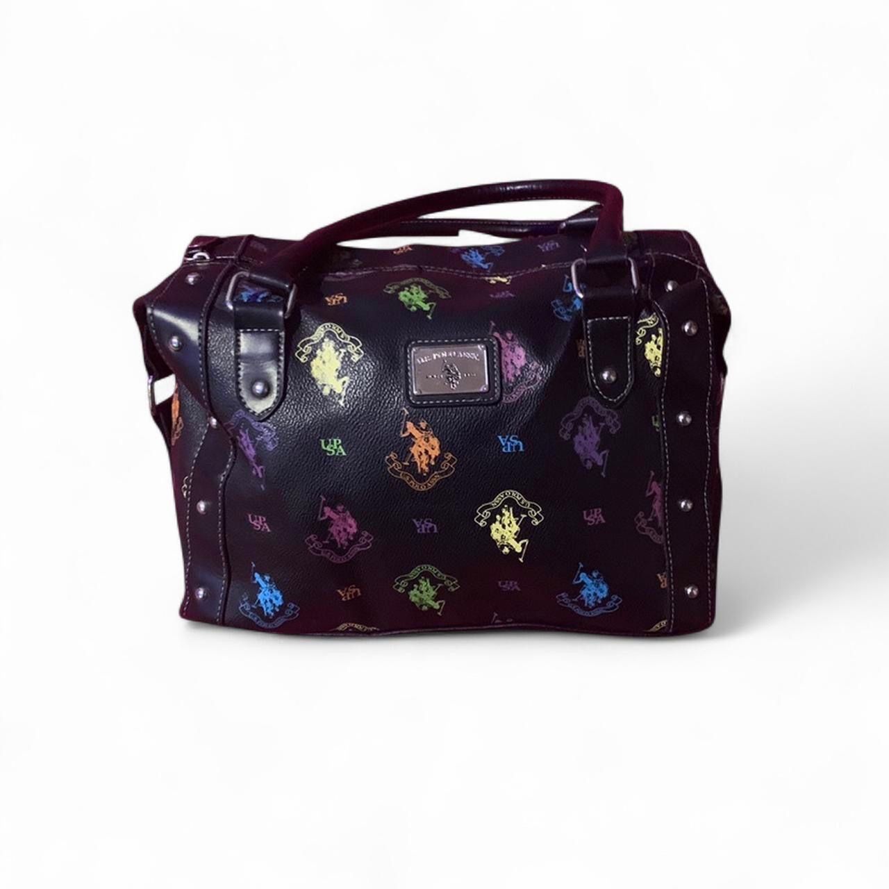 Black Leather vintage U.S. Polo Assn - multi color women’s handbag medium #women #women’shandbag #shoulderbag #U.S.PoloAssn #black