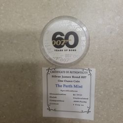 2022 James Bond 60th Anniversary 1 Oz 999.9 Colorized Silver Coin 