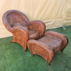 Pottery Barn wicker rattan chair & ottoman 