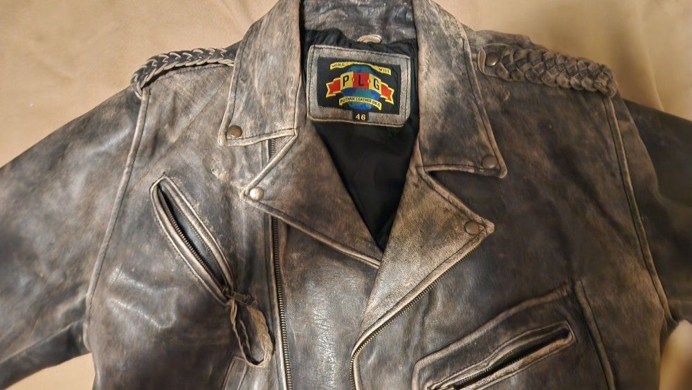 Vintage Putnam Leather Gold PLG Genuine Brown Lined Leather Jacket Men's BIKERS JACKET