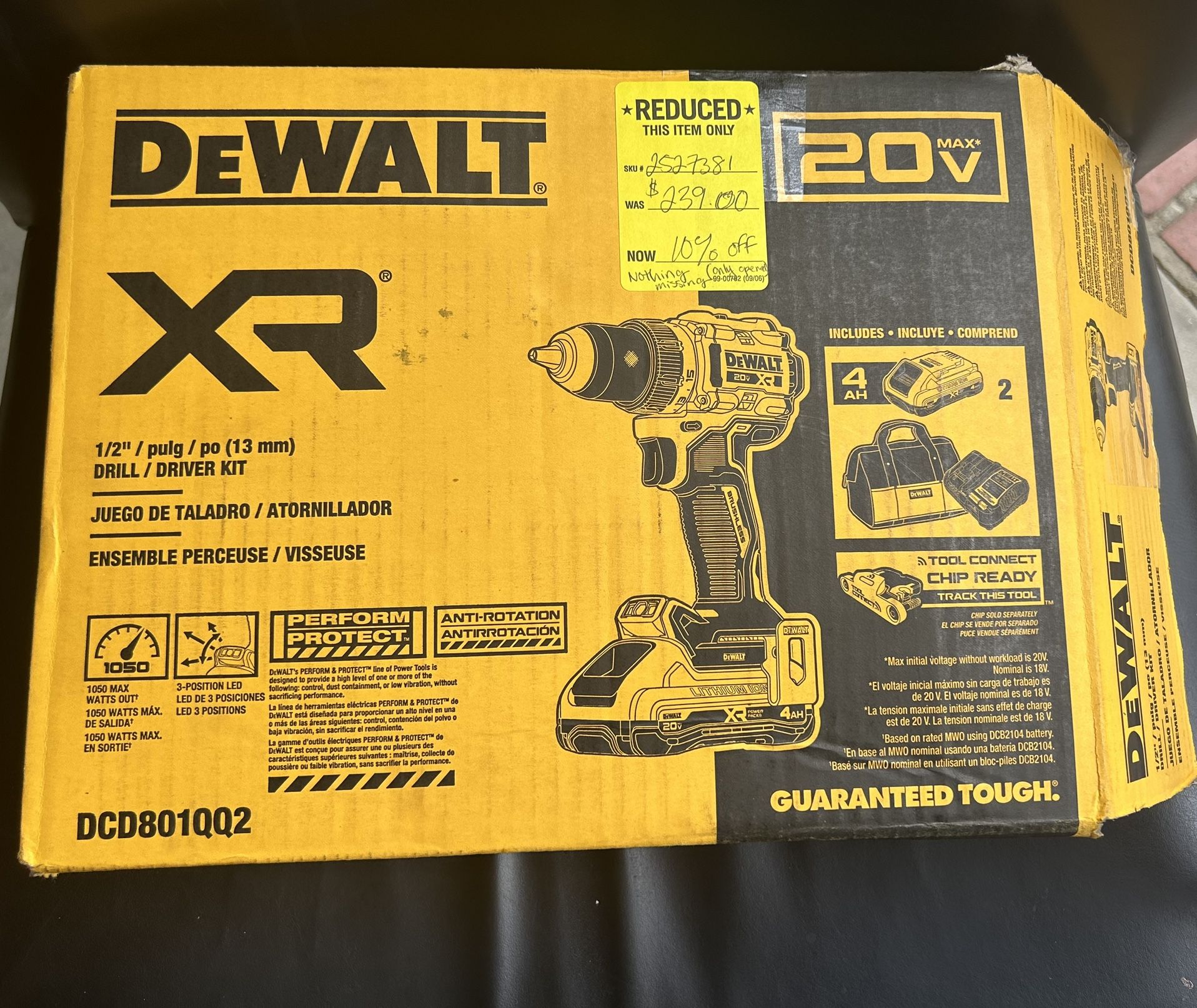 DEWALT® XR 1/2" / pulg / po (13 mm) DRILL / DRIVER KIT JUEGO DE TALADRO / ATORNILLADOR ENSEMBLE PERCEUSE / VISSEUSE