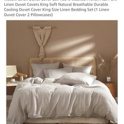 100% Linen Luxury Duvet Covers Set, King Size, New