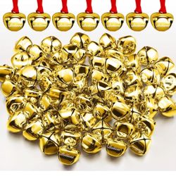 100 Pieces Christmas Believe Bell Ornaments Gifts Bulk Polar Bells Santa Sleigh Bells 1.5'' Tree Decorations Party Favors Art Crafts 