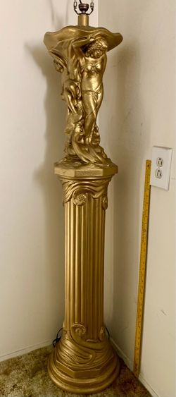 Vintage Hollywood Regency Floor Lamp Base with Female Figure & 2 Cherubs 52”