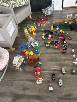 Huge Fisher-Price GeoTrax Lot – Trains, Tracks, Buildings, Vehicles