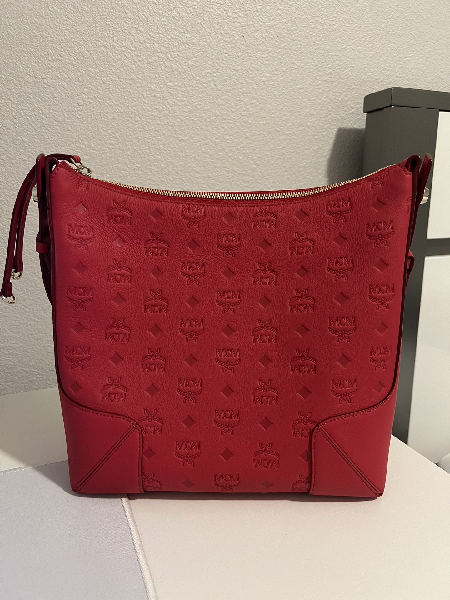 Mcm Klara Monogram Logo Leather Medium Shoulder Bag