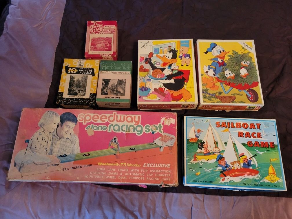Vintage Lot Puzzle, Racing Board Game Lot