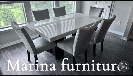 Marble Top Dining Table with 6 Chairs