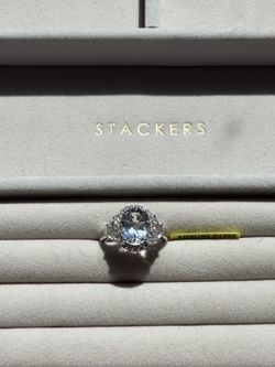 NWT .925 Sterling Silver White Topaz White Zircon Three-Stone Halo Ring Size 7